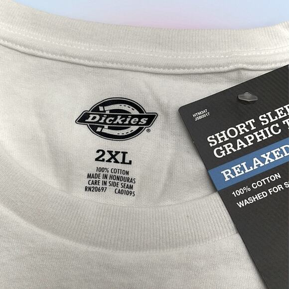 DICKIES Men’s 2XL White Cotton Large Logo Tee Shirt - Picture 4 of 4